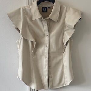 GAP Women's Beige Ruffle Sleeve Blouse